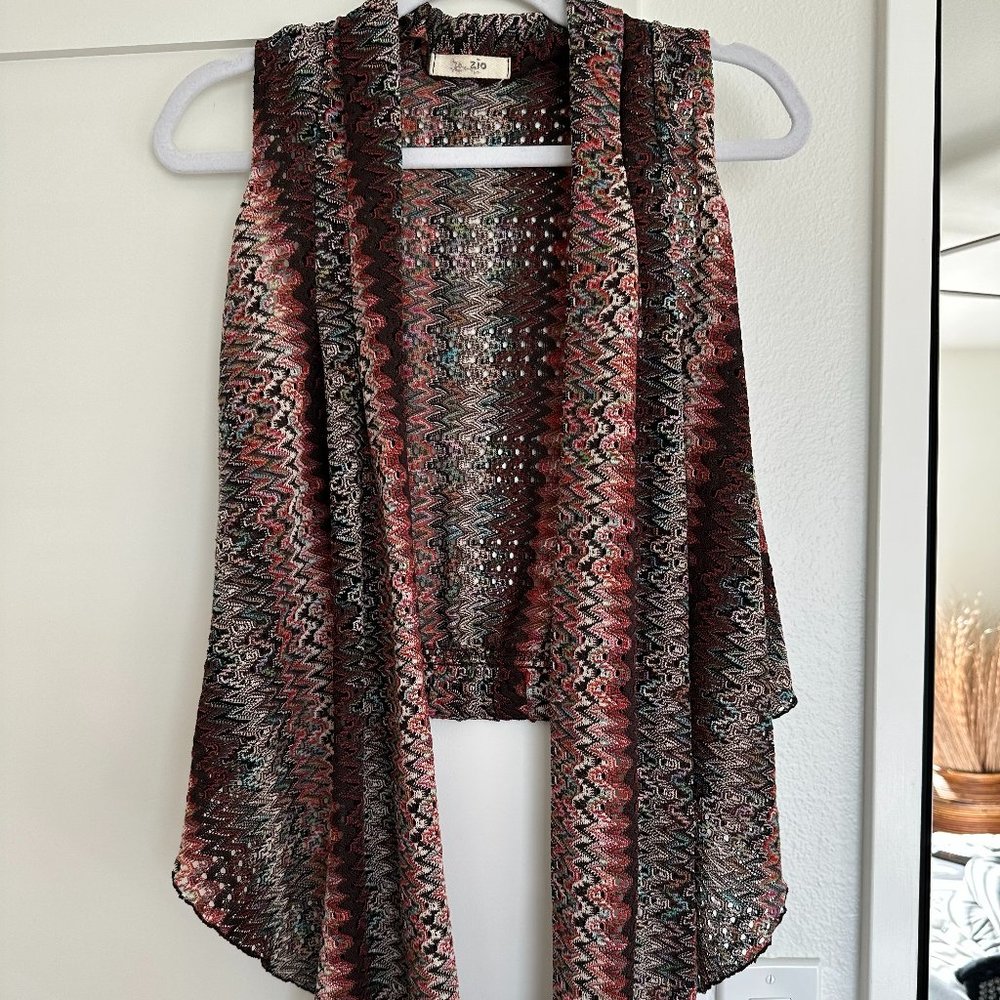Zio Knit Multi-Color Sleeveless Waterfall Vest / Cardigan